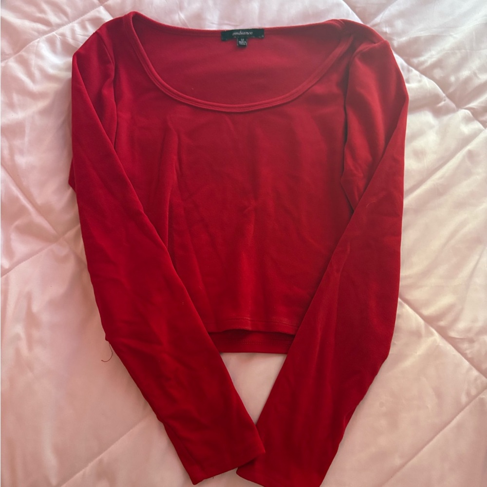 Target Red Fitted Crop Blouse Long Sleeve